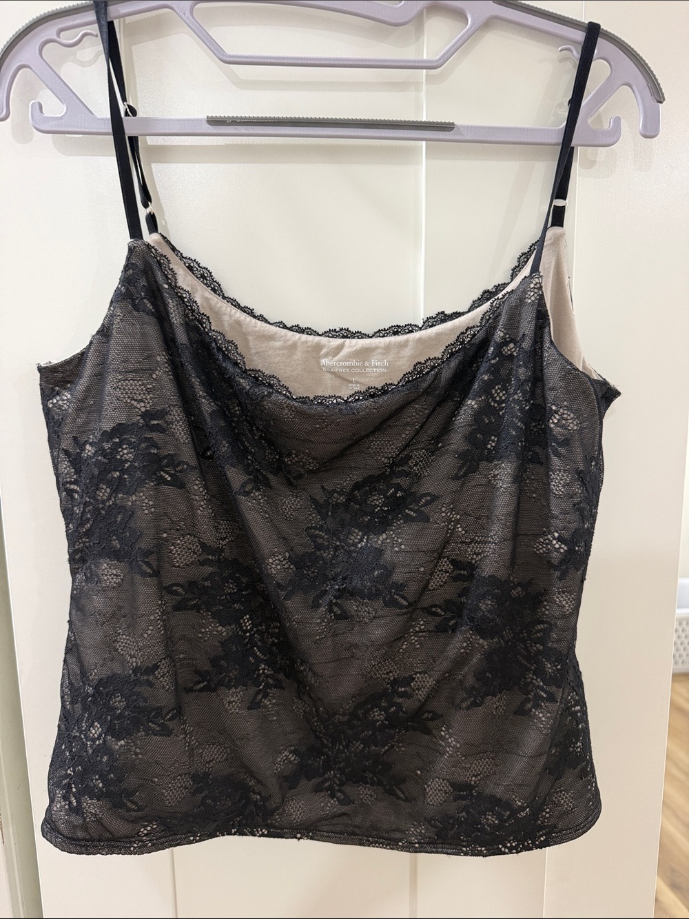 Abercrombie & Fitch Black Lace Overlay Cami with Nude Lining